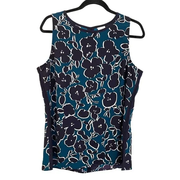 CAbi #3087 Size M  Warhol Teal & Purple Floral Sleeveless Blouse Top EUC - Picture 2 of 5